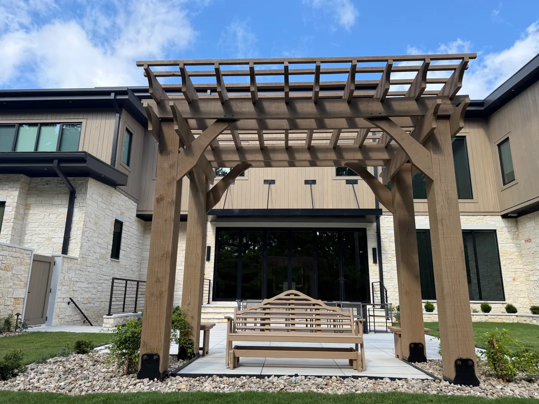 Large timber pergola installed at a commercial building